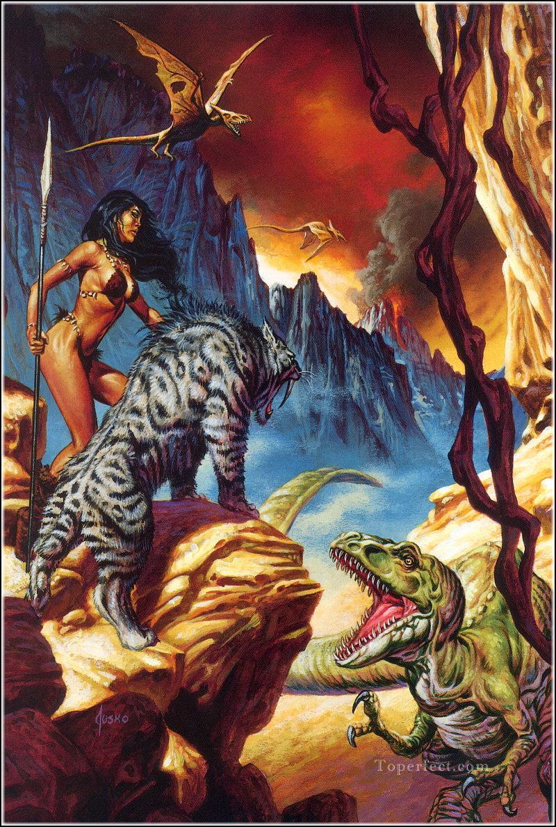 fantastic tiger and dinosaur Fantasy Oil Paintings